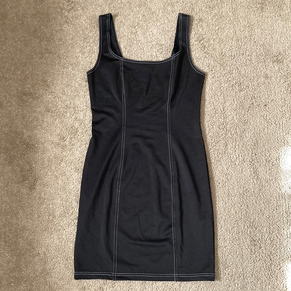 Forever 21 plain black body con dress with contrast white stitching, medium - Picture 1 of 11